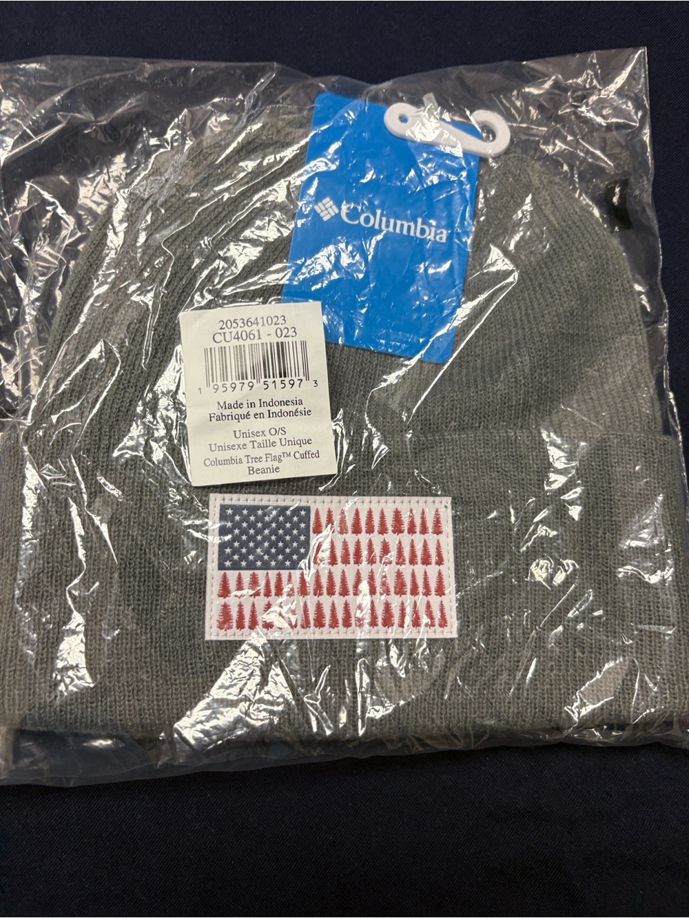 Columbia Gray Cuffed Beanie with Tree Flag Patch